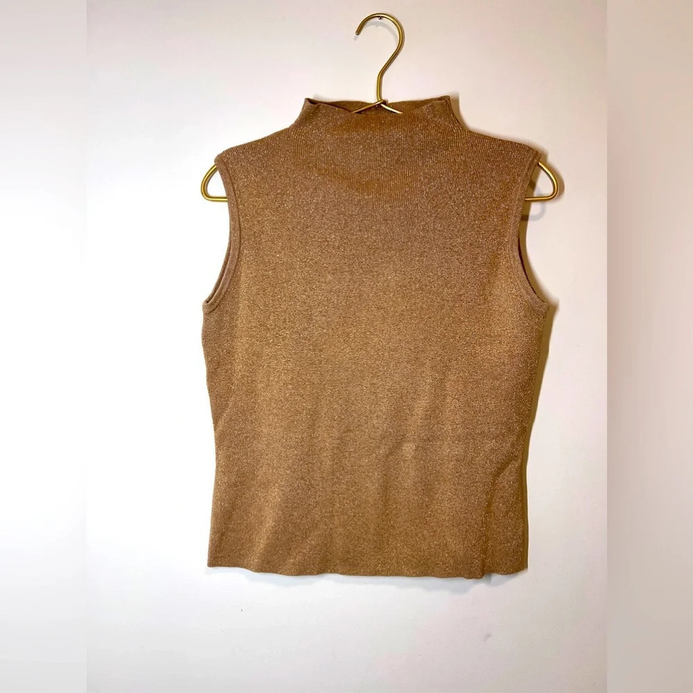 Joseph A Pullover Sleeveless Silk Sweater Vest Gold metallic